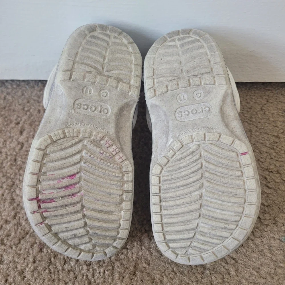 Crocs Kids 11 Classic Glitter Clog Silver Sparkle Unicorn Rainbow‎ Charms Shoes